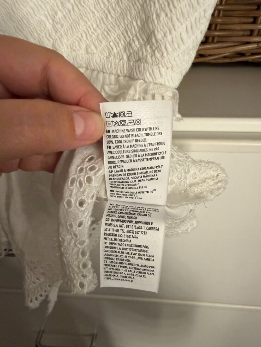 American Eagle White Smocked Eyelet Tie Front Peplum Cami Large - Picture 8 of 9